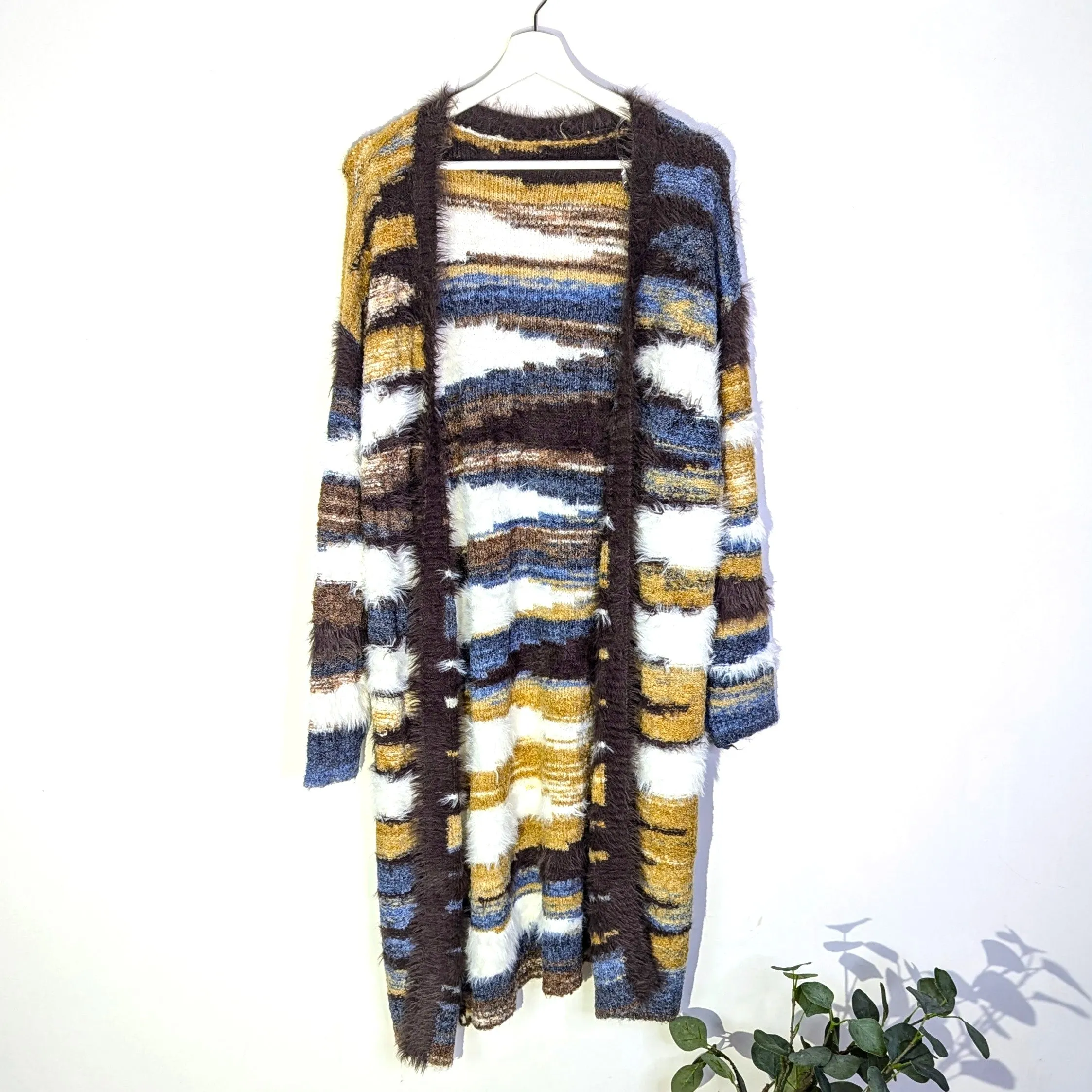 Acrylic mix hues of colour textured soft long cardi (M-L)