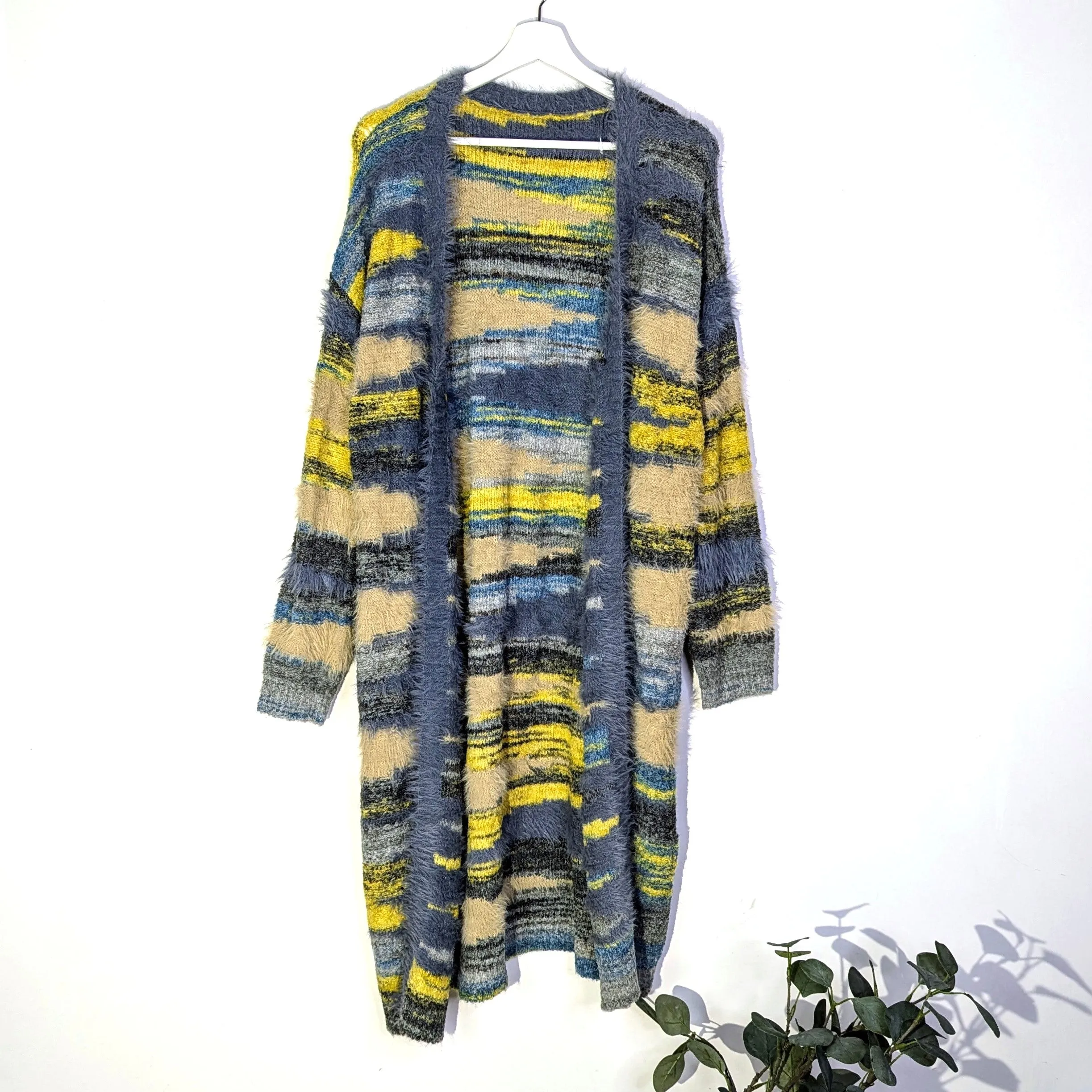 Acrylic mix hues of colour textured soft long cardi (M-L)