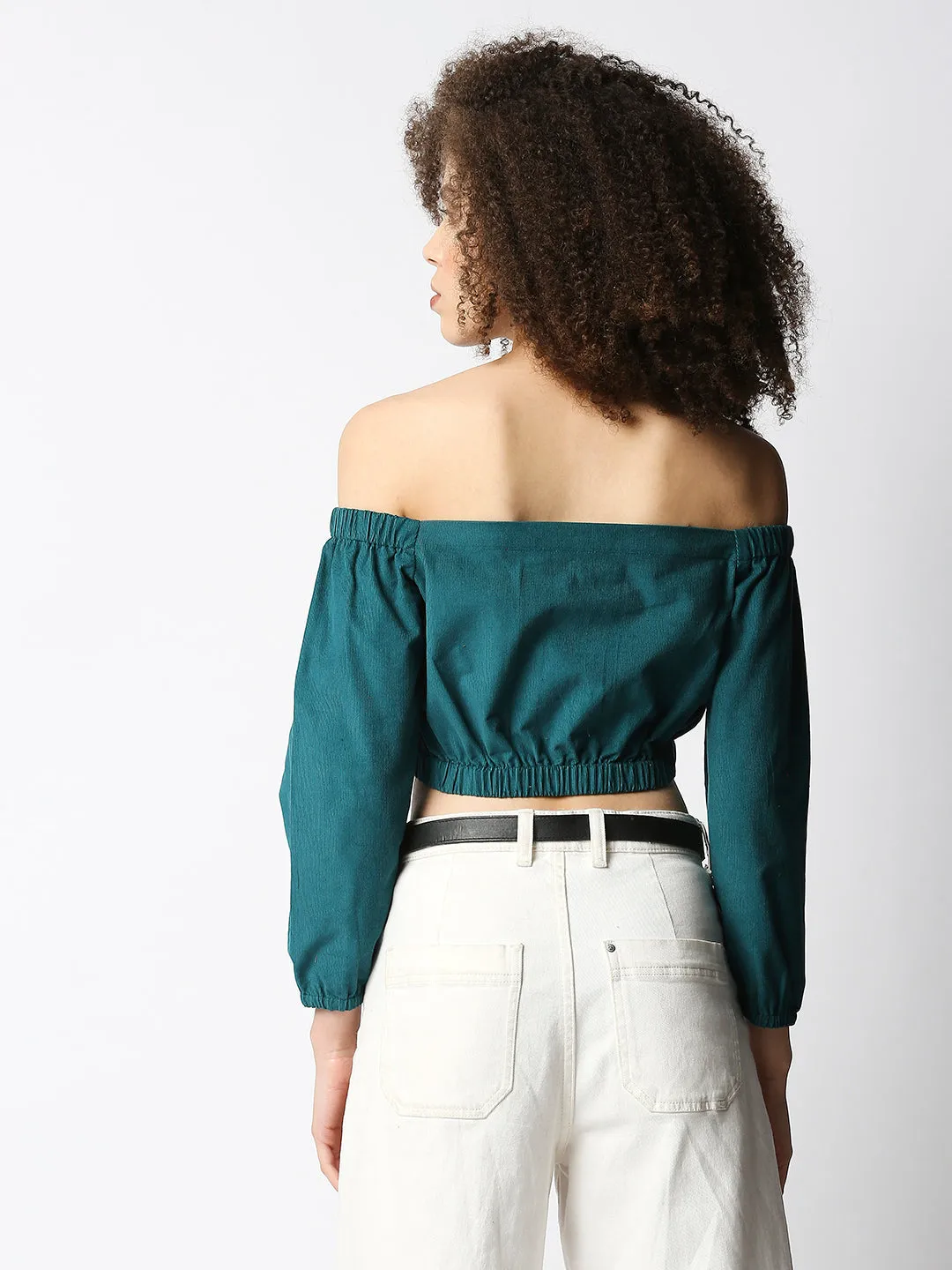 Disrupt Women's Green Corduroy Off-Shoulder Top