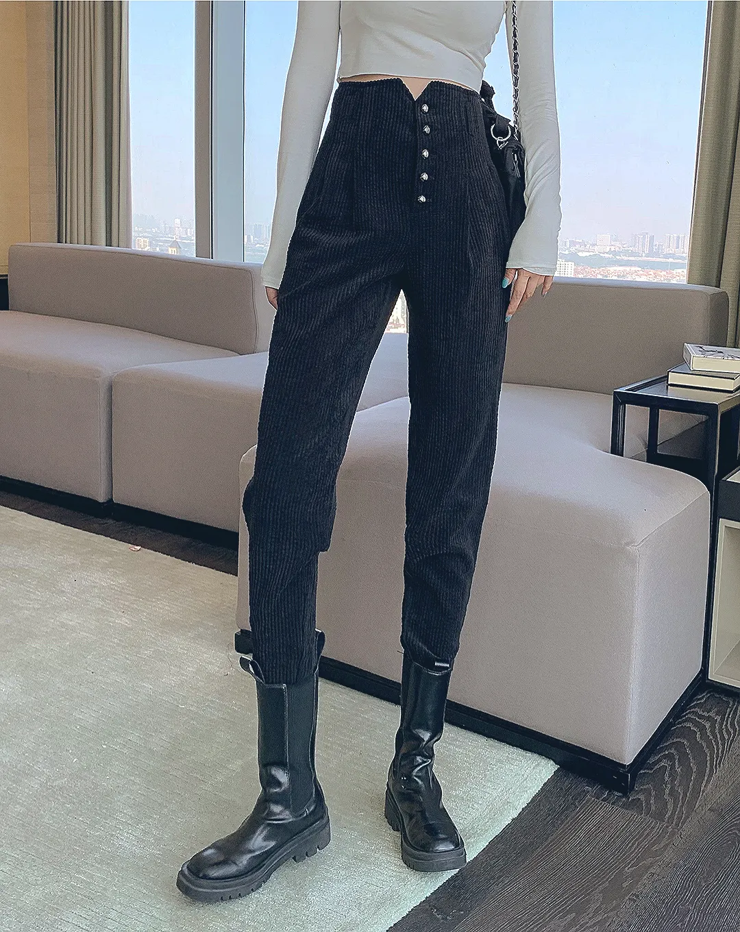 ♀High Waist Corduroy Pants