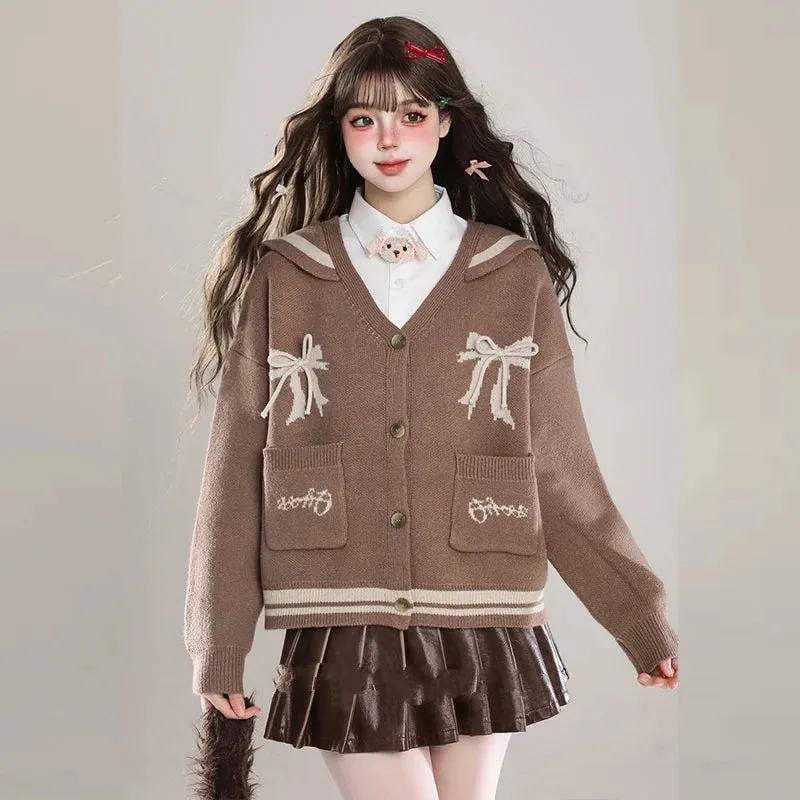 Kawaii Pink Navy Collar Cardigan Sweater