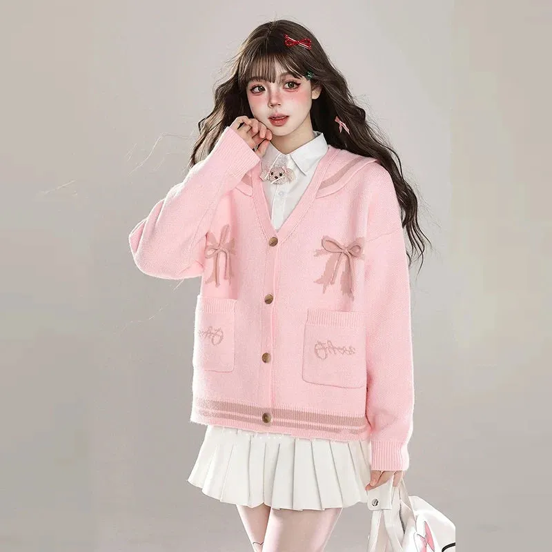 Kawaii Pink Navy Collar Cardigan Sweater