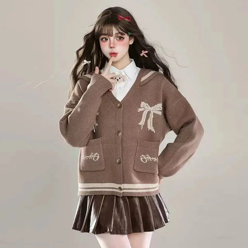 Kawaii Pink Navy Collar Cardigan Sweater