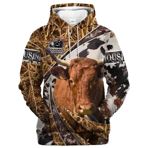 Salers Cow Face Print Cow Hide Texture Hoodie