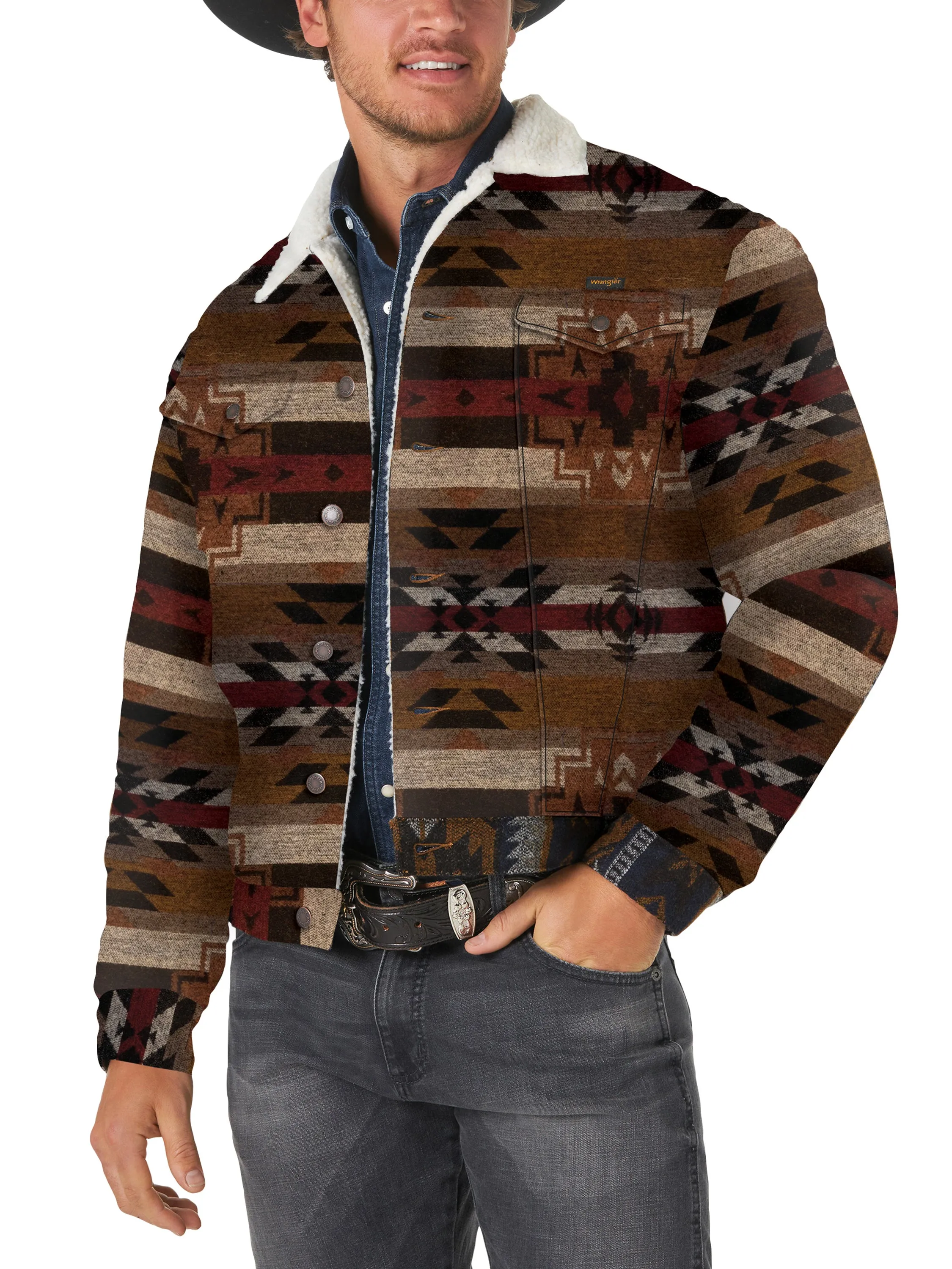 Wrangler | Pecan Pie Jacquard Sherpa Lined Jacket
